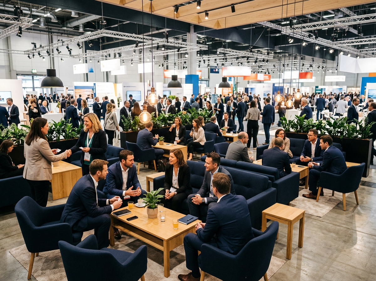 Event visitors networking over coffee in a lounge